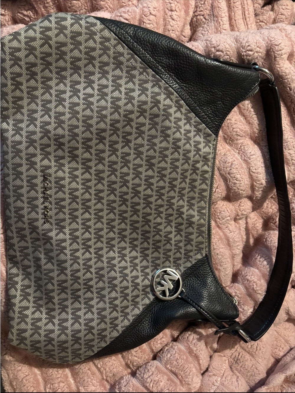 Authentic Michael Kors Gray and Black Signature MK Hobo Bag